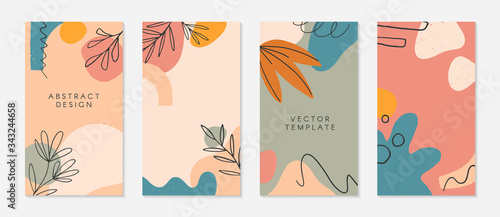 Bundle of creative stories templates with copy space for text.Modern vector layouts with hand drawn organic shapes and textures.Trendy design for social media marketing digital post prints banners.
