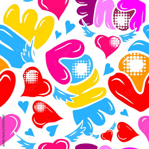 A seamless background of love. Graffiti. Print with hearts. Happy Valentine's Day. Vector illustration
