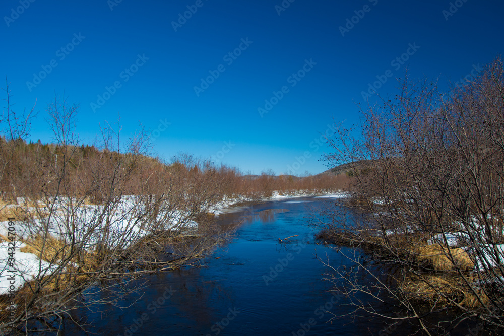 Rivière printanière en forêt canadienne, au Québec Rivière printanière en forêt canadienne, au Québec