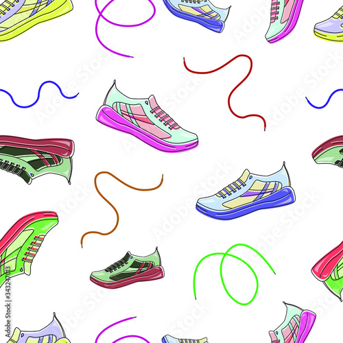 Seamless sneakers pattern with transparent  background