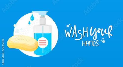 Hands washing antibacterial protection banner.