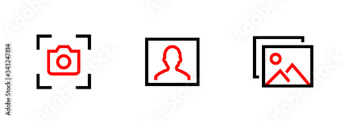 Set of Screenshots, Selfie and Photos Media Types icons. Editable line vector.