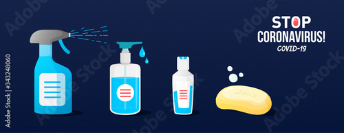 Soap sanitizers antibacterial protection banner .