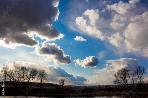 Dense beautiful clouds floating in the blue sky 