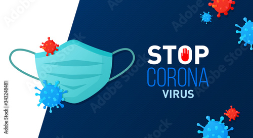 Face mask stop coronavirus COVID-19 banner.