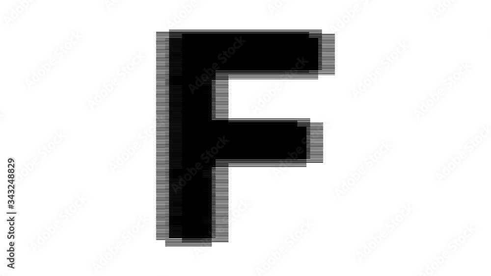 ABSTRACT ENGLISH ALPHABET MADE OF BLACK LAYERED TEXT SHAPE : F