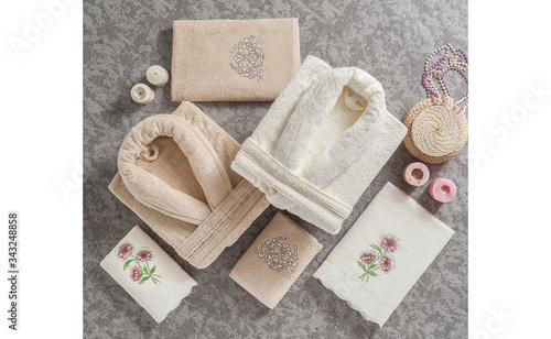 Bathrobe set stock photo