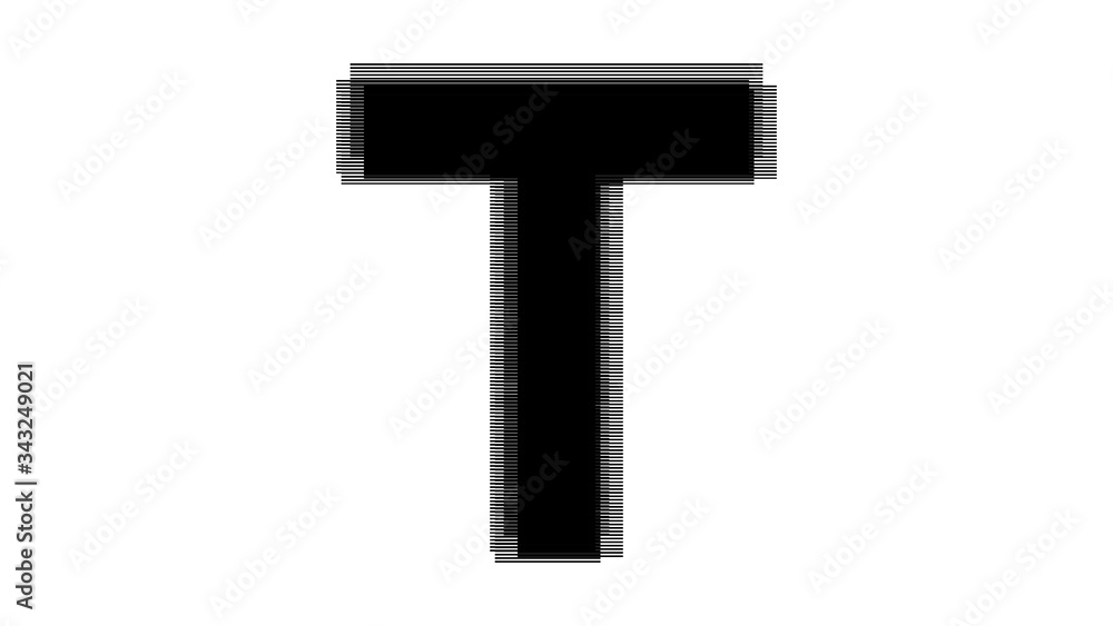 ABSTRACT ENGLISH ALPHABET MADE OF BLACK LAYERED TEXT SHAPE : T