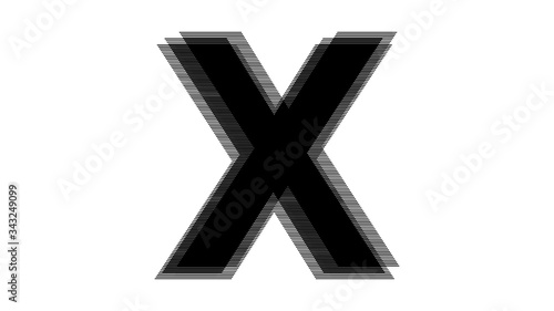 ABSTRACT ENGLISH ALPHABET MADE OF BLACK LAYERED TEXT SHAPE : X