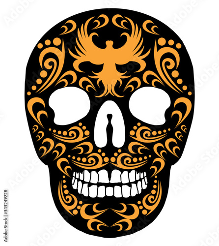 Tattoo tribal skull print and embroidery graphic design vector art