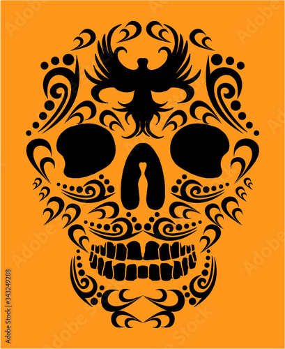 Tattoo tribal skull print and embroidery graphic design vector art