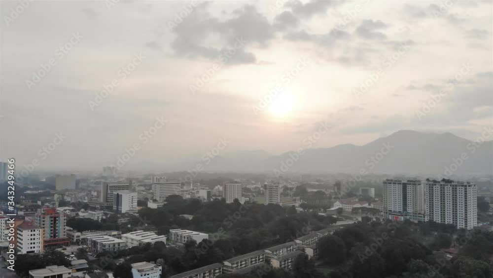 Horizon of the mountain, city and recreational park - Dolly Backwards - Descending Horizon of the mountain, city and recreational park - Dolly Backwards - Descending
