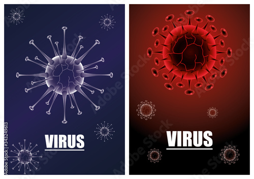 covid19 particles in vibrant red and purple colors background