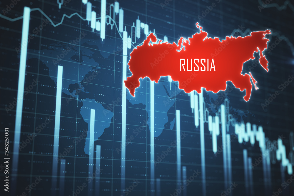 Map of Russia and creative crash recession chart Map of Russia and creative crash recession chart