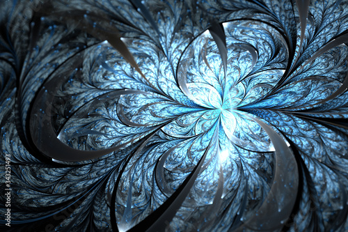 Blue fractal flower or butterfly, digital artwork for creative graphic design