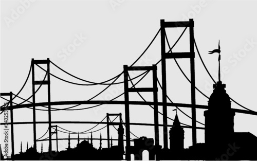 Istanbul city landscape print and embroidery graphic design vector art