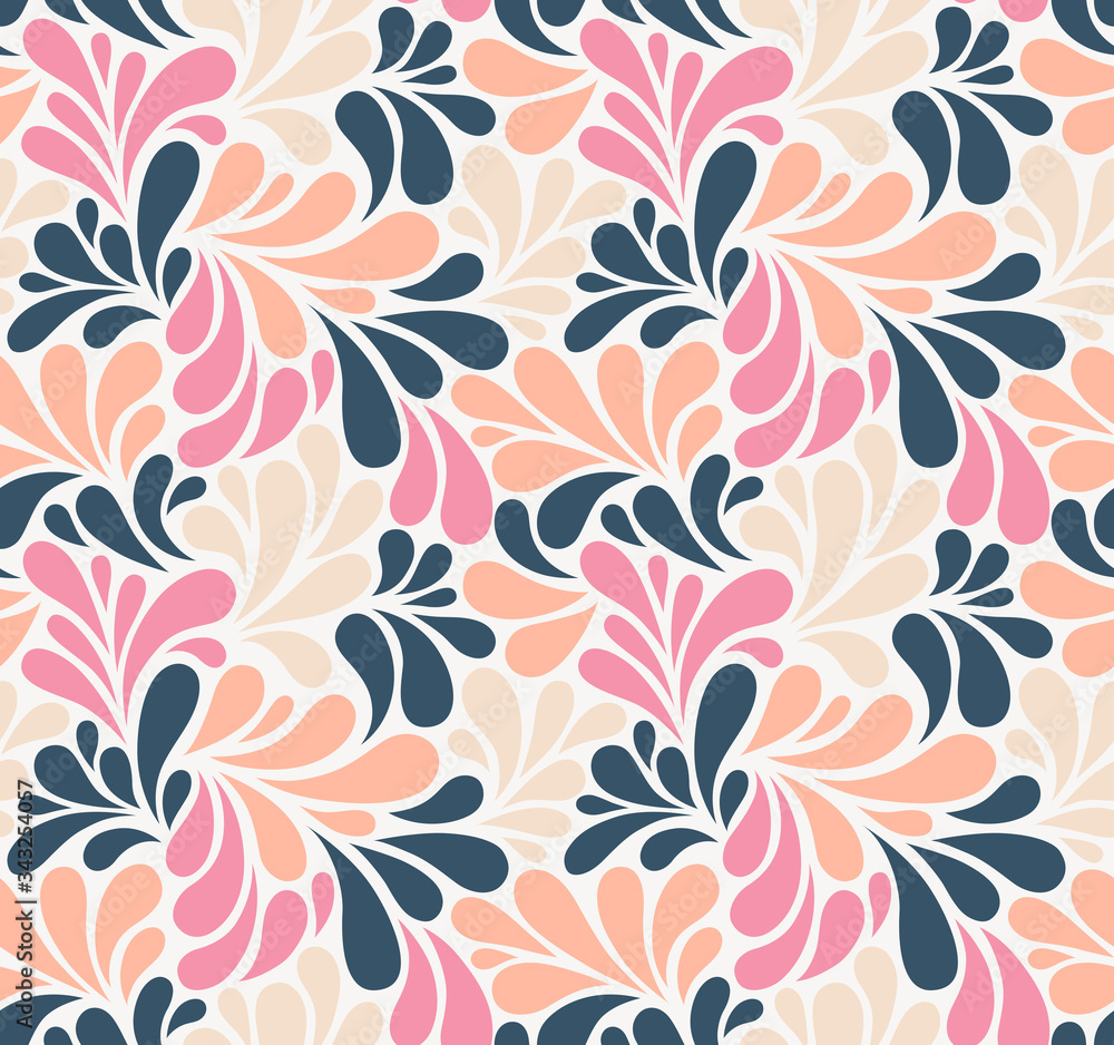 Vector seamless pattern with multicolor drops. Colorful abstract floral background.