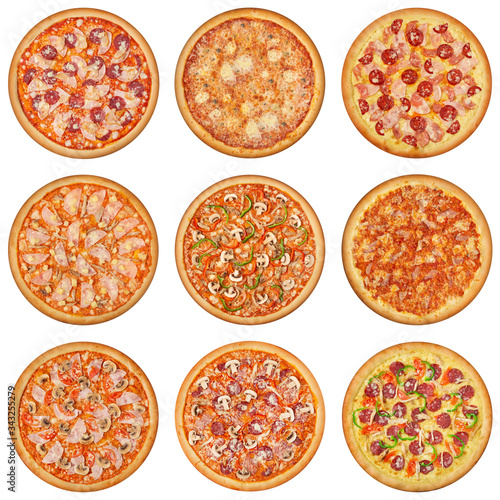 Set of the Italian pizzas isolated on white background