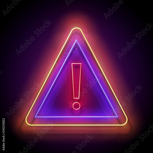 Glow Exclamation Mark in Triangle Border, Attention Warning Sign
