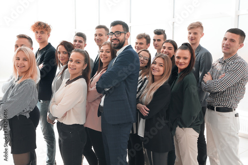 group of diverse young people standing together and looking ahead