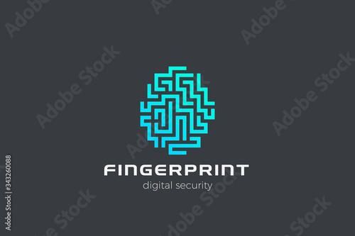 Digital Fingerprint Logo chip design vector template. Touch id labyrinth maze Logotype concept icon linear style.