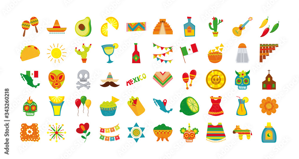 Naklejka pakiet ikon zestawu kultury meksykańskiej