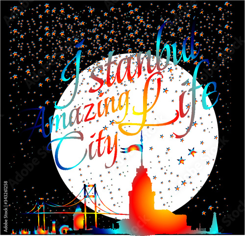 istanbul maiden tower night stars print and embroidery graphic design vector art