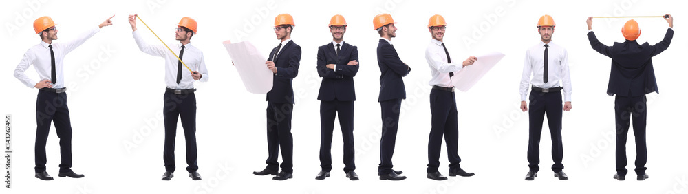 panoramic photo collage of qualified architect isolated on white panoramic photo collage of qualified architect isolated on white
