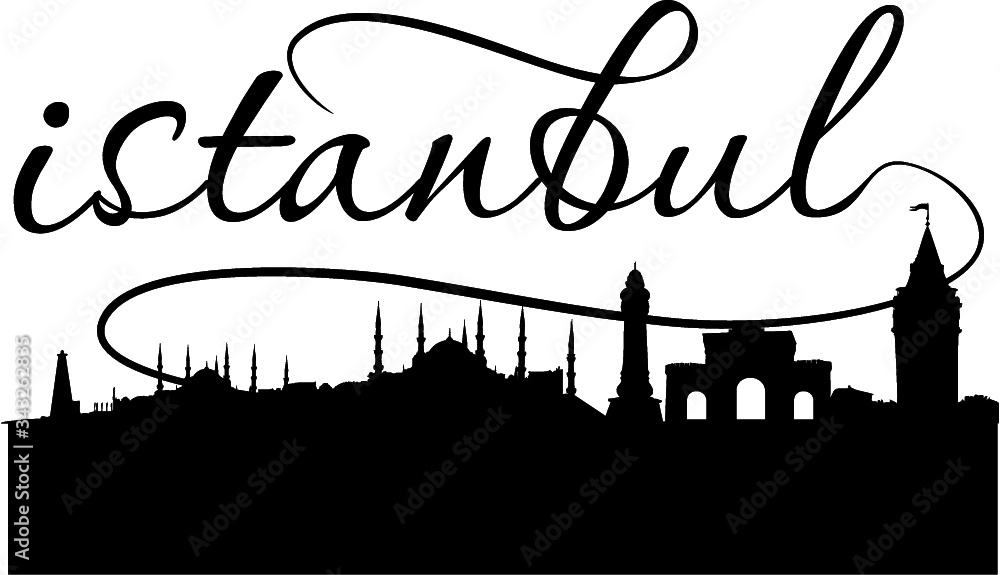 Naklejka premium Istanbul city skyline print embroidery graphic design vector art