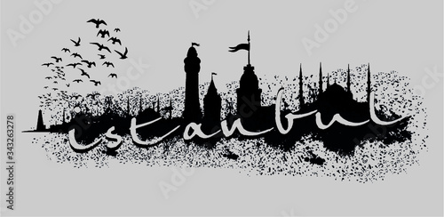 Istanbul city skyline print embroidery graphic design vector art