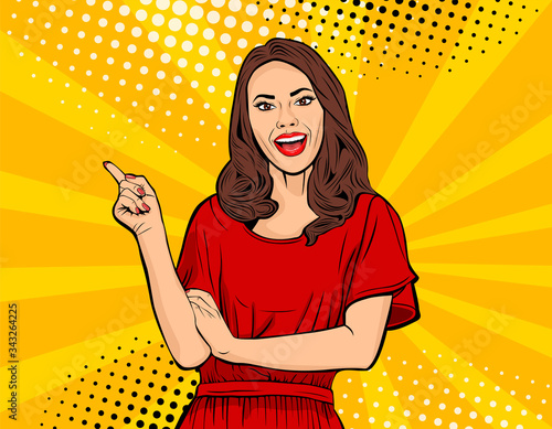 Pop art girl pointing at something