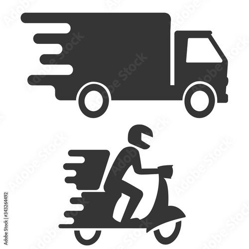 Fast delivery truck and scooter icons on white background. Vector EPS 10 © Дмитрий Каулько