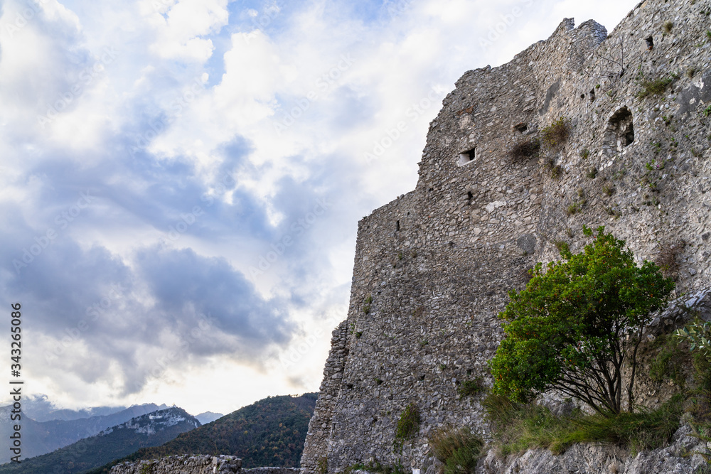 Ruins of the ancient Arechi Castle, one of the oldest historical buildings of Salerno, Campania, Italy