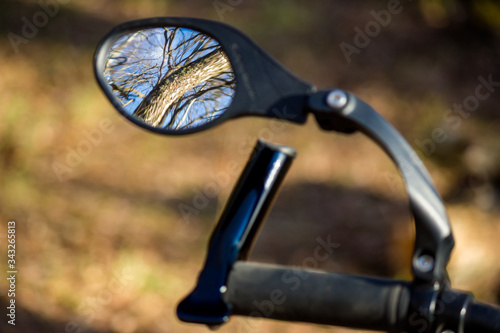 Reflection in a bicycle rearview mirror 