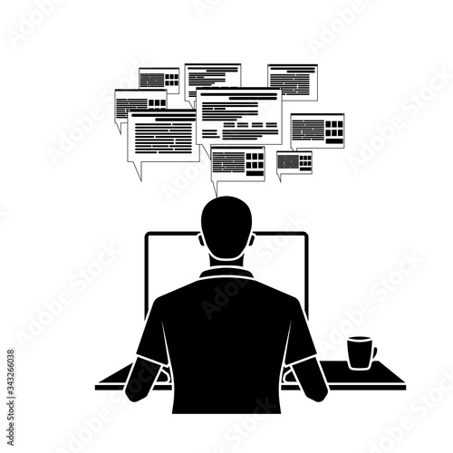 Male freelancer working remotely with clients.vector illustration