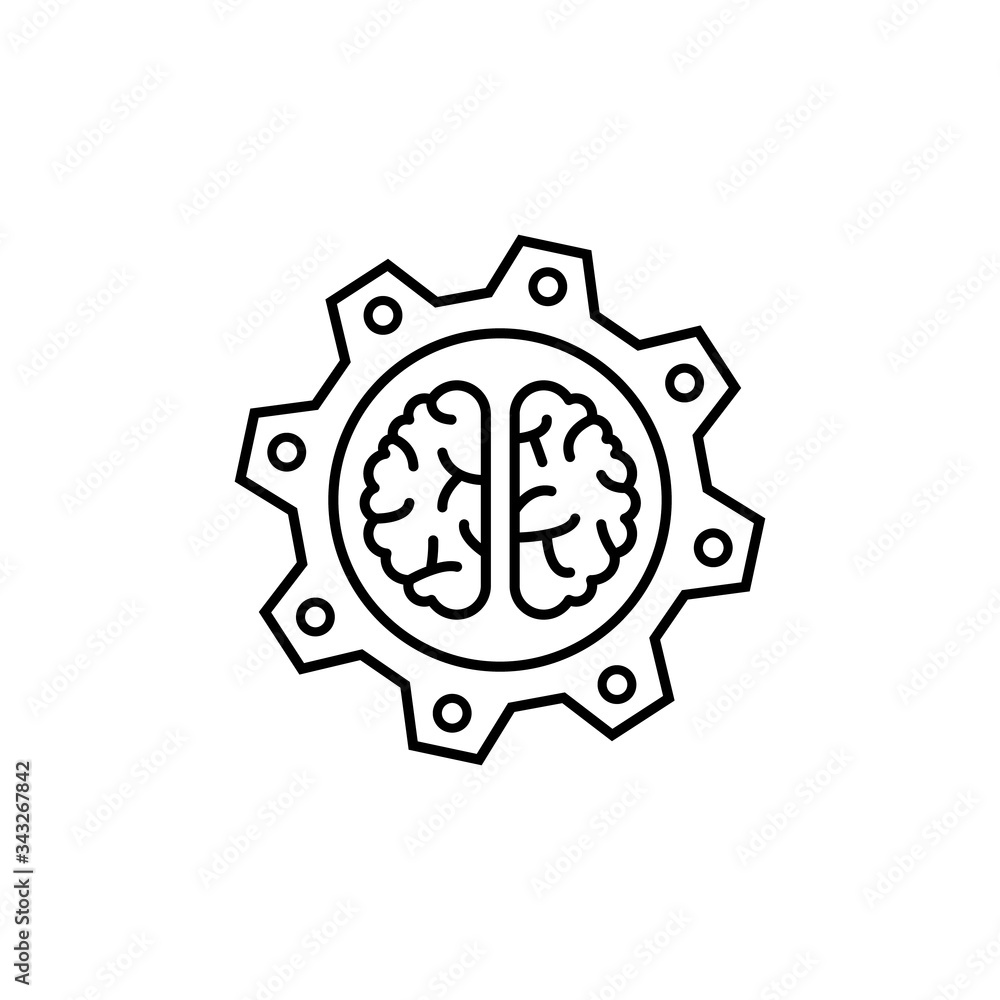 Gear, brain icon. Simple line, outline vector elements of neurology for ui and ux, website or mobile application