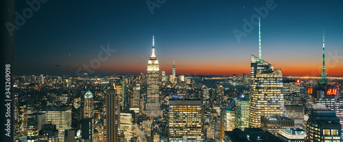 panorama of new york city skyline at dusk