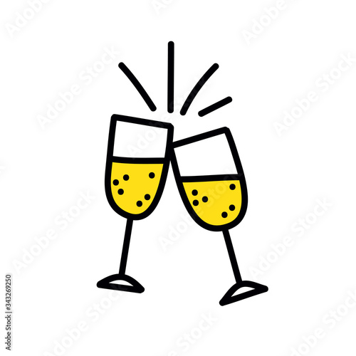 glasses of champagne doodle icon, vector illustration