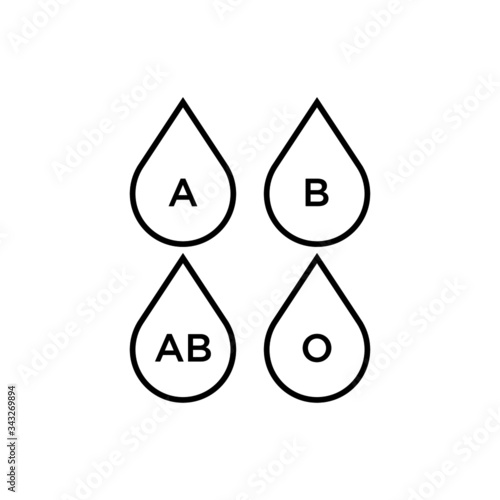 Blood drops with different blood types vector illustration background in outline style on white background