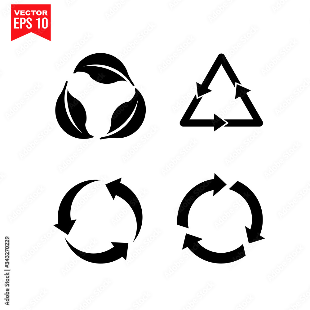 set recycle triangle arrow recycle Icon symbol Flat vector illustration for graphic and web design. set recycle triangle arrow recycle Icon symbol Flat vector illustration for graphic and web design.