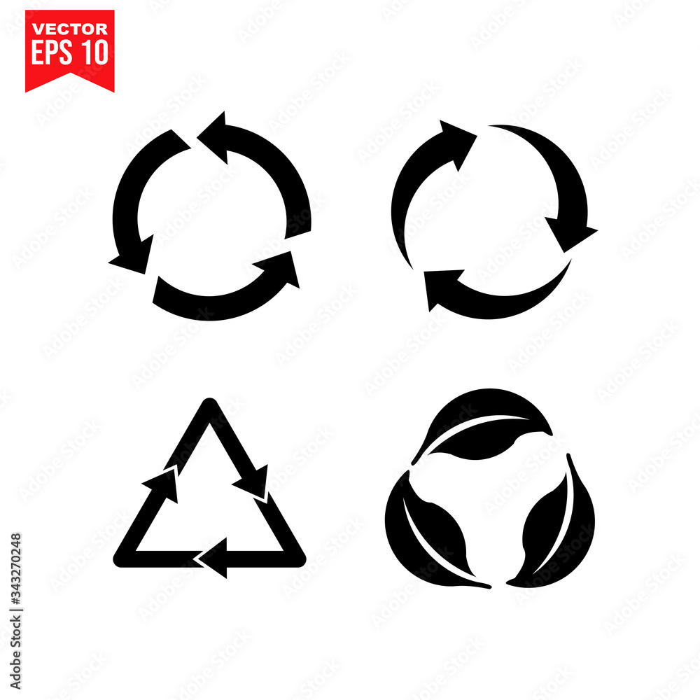 set recycle triangle arrow recycle Icon symbol Flat vector illustration for graphic and web design. set recycle triangle arrow recycle Icon symbol Flat vector illustration for graphic and web design.