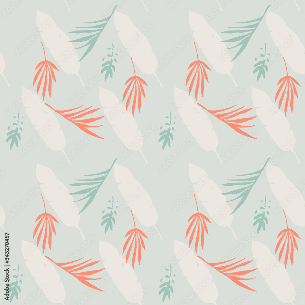 Trendy Tropical Vector Seamless Pattern. Fine Summer Fabrics. Monstera Banana Leaves Dandelion Feather 