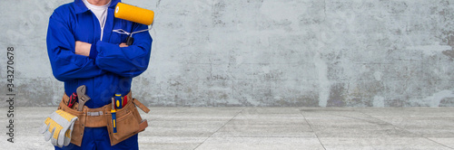 painter with brush isolated on background