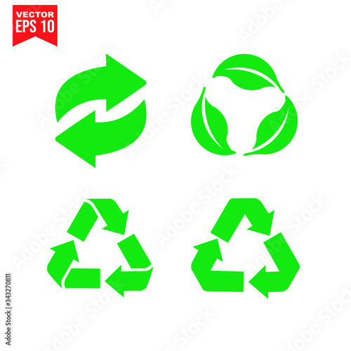 set recycle triangle arrow recycle Icon symbol Flat vector illustration for graphic and web design.