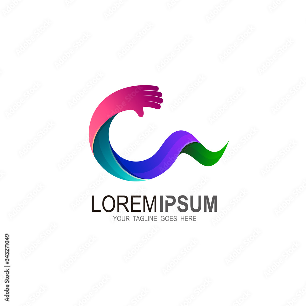 Fototapeta premium Letter C logo with colorful design, C logo and hand icons