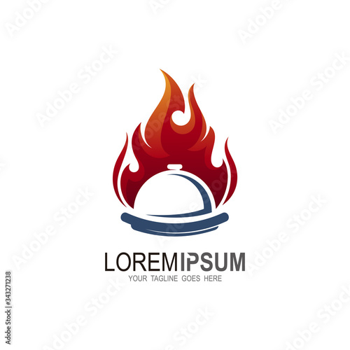 Fire logo and restaurant design template, Hot menu icons