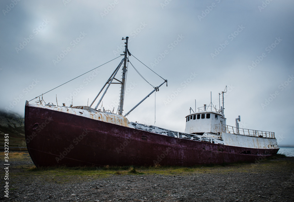 Gardar Ba64, Iceland's oldest ship, built in 1912 in Norway. Patreksfjörður, Western Fjords, Iceland, Atlantic Ocean Gardar Ba64, Iceland's oldest ship, built in 1912 in Norway. Patreksfjörður, Western Fjords, Iceland, Atlantic Ocean