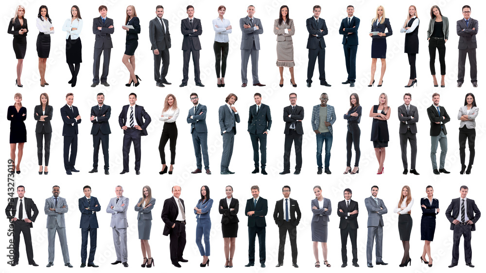 collage of a variety of business people standing in a row - obrazy, fototapety, plakaty 