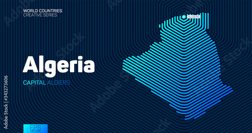 Abstract map of Algeria with hexagon lines