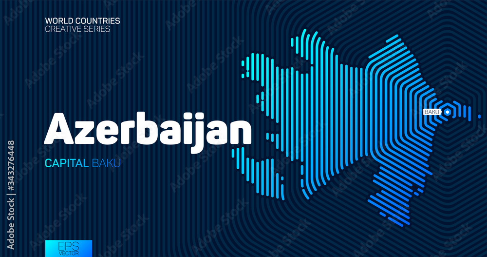 Obraz premium Abstract map of Azerbaijan with hexagon lines
